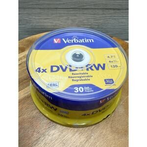 30 Verbatim Blank 4X DVD+RW Logo Branded 4.7GB Rewritable DVD Disc 94834